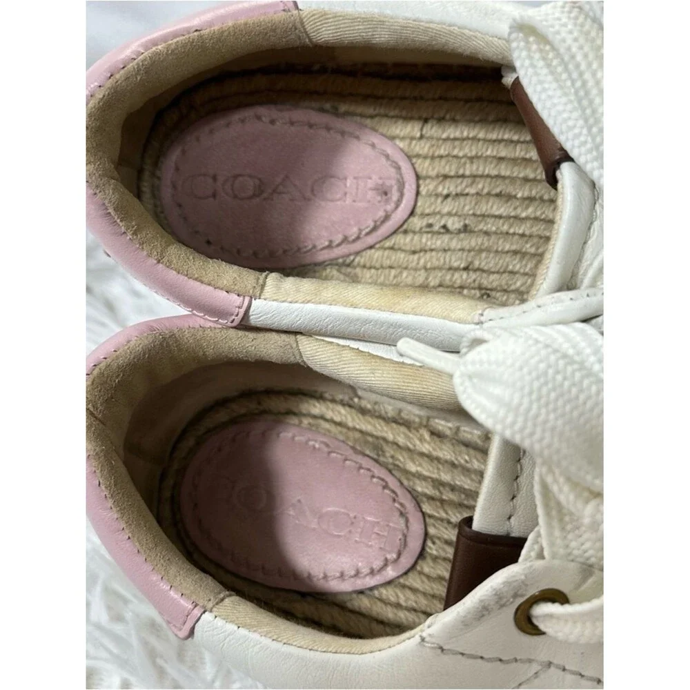 Coach C101 Espadrille Sneakers Womens Sz 8 White Pink Leather Comfort Casual